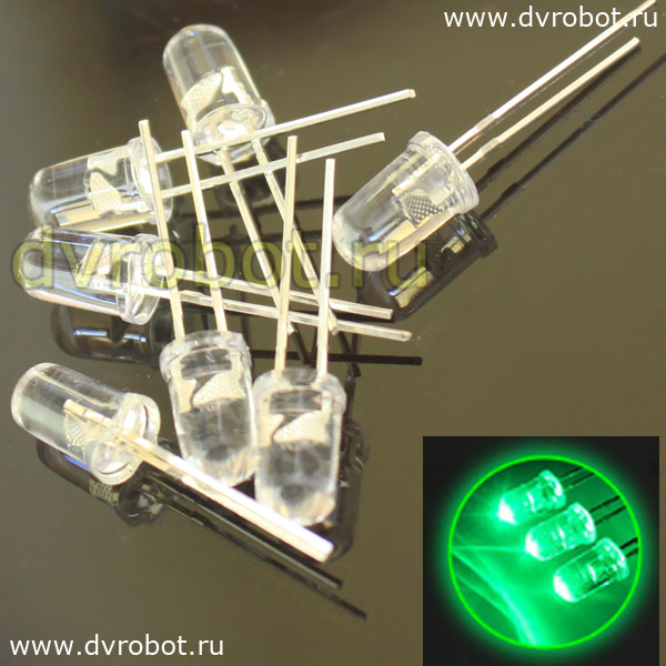 Светодиод прозрачный 5 мм - зеленый
